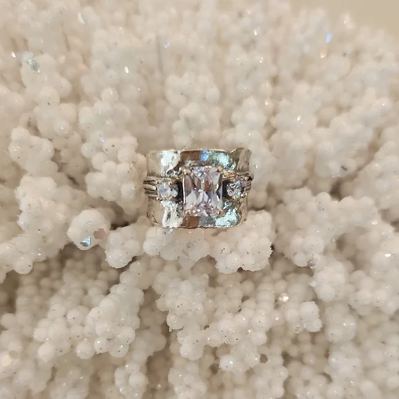 Unique Sterling Silver Ring with Clear Stones..Silver Prices Are Skyrocketing! - Picture 8 of 8